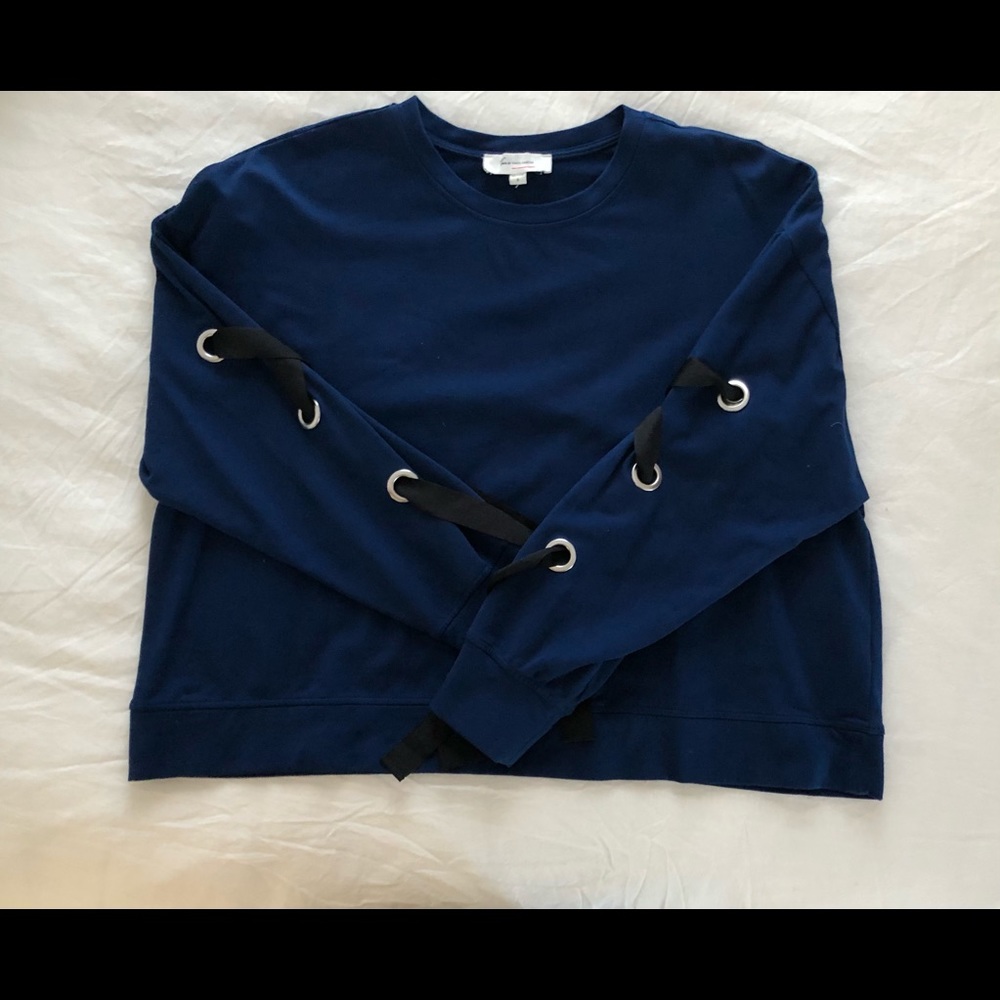 Royal Blue Baggy Crop Crew w/ Black Ribbon Sleeves